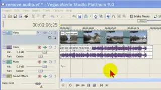 Remove audio track, record voice over, unlock audio tracks in Sony Vegas Movie Studio