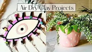 Air Dry Clay Strawberry Planter & Evil Eye Necklace Holder | DIY Home Decor