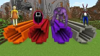 DO NOT CHOOSE THE WRONG TUNNEL in Minecraft (Squid Game Doll, Squid Games, Tinky Tank, and Mr Hopp)