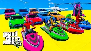 GTA V Mega Ramp Boats, Cars, Motorcycle with Trevor and Friends New Stunt Map Challenge