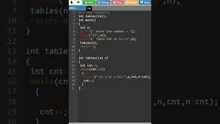 c program to print a table of any number using functions & while loop #short