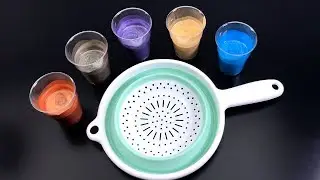 Metallic colors painting with colander - shiny fluid art painting