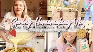 🌺Spring Homemaking Motivation Vlog|Mom Chat,🍓Strawberry Rhubarb Pie,Decorate,Yesoul Exercise Bike 🚲