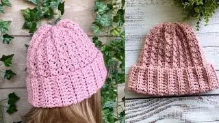 How to Crochet Easy Textured Beanie Hat, Crochet Video Tutorial