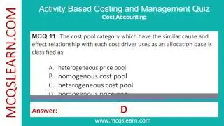 Activity based Costing and Management Quiz Answers PDF - Cost Accounting MCQs Questions - App e-Book