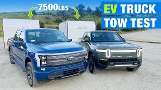 Electric Truck Tow Test: 2022 Rivian R1T vs. 2022 Ford F-150 Lightning | Towing with Electric Trucks