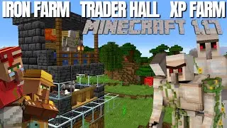 Minecraft 1.17 Iron Farm Villager Trading Hall & XP Farm Combined | Block by Block Tutorial (2021)