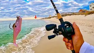 SURF Fishing this GULF BEACH with SWIMBAITS!