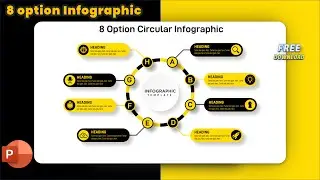 54.PowerPoint 8 Option Circular 🌖Infographic Design - Black Yellow Theme | Free Template