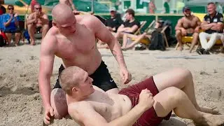 K. Künnarpuu (EST) vs A. Zazonenko (EST) 100kg. Men beach wrestling Estonia.