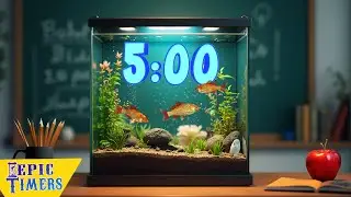 5 Minute Countdown Timer with relaxing music and a Classroom Aquarium.