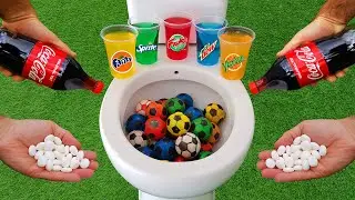 Football VS Big Coca Cola and Popular Sodas !! Fanta, Sprite, Yedigün, Fruko and Mentos in toilet