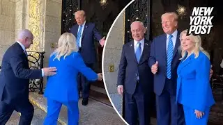 Trump warmly greets Netanyahu, wife at Mar-a-Lago, shows bullet wound