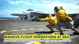 Massive USS Ronald Reagan Conducts Flight Operations During Giant Violent Waves at Sea