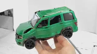 Plasticine UAZ Against a pillar, Crash test.