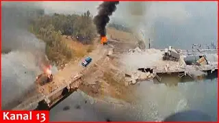 Ukrainian drones struck equipment restoring the destroyed bridge in Kursk