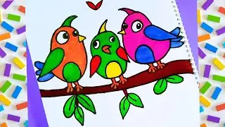 Birds Drawing For Beginners | Colorful birds drawing step by step | How To Draw Birds Easy