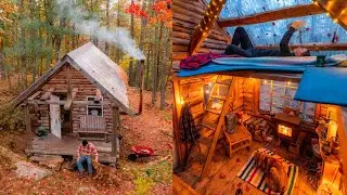 Cozy Rainy Autumn Cabin Experience 🍂  Off Grid Clear Roof Cabin in Maine Woods