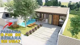 Casa simples e aconchegante com piscina e cozinha americana.