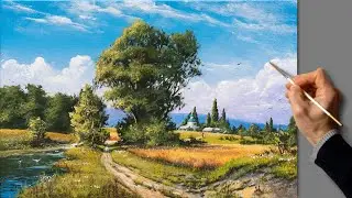 Аcrylic Landscape Painting - Summer Day / Satisfying Art / Easy Drawing For Beginners / Акрил