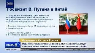 МИД КНР: визит Путина свидетельствует о высоком уровне взаимного доверия между лидерами двух стран