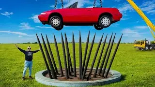 Car Vs. Giant Spike Trap from 150ft