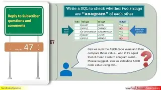 Subscriber Comments Reply Video 47 | SQL to check whether two strings are anagram using ASCII value