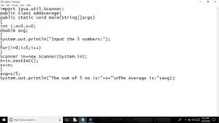Java program for find sum and average of 5 numbers.