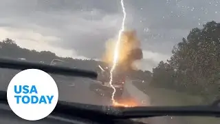 Wife captures lightning striking husbands truck in Florida | USA TODAY #Shorts