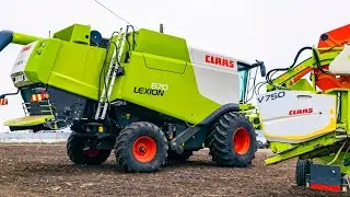 CLAAS LEXION 670 з жаткою CLAAS VARIO 750 - доставка, вигрузка комбайну КЛААС ЛЕКСІОН в господарстві