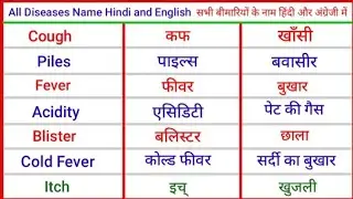 All Disease Name In English to Hindi | बीमारियों के नाम हिंदी और अंग्रेजी में | विभिन्न प्रकार  रोग