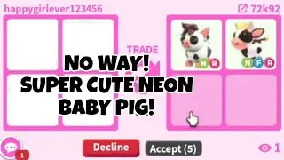 😱😛No Way! I GOT SUPER CUTE *NEW* NEON MINI PIG In Adopt Me + OFFERING FOR MEGA CUTE NEON *COW CALF*