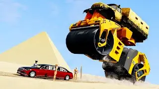 Giant Road Roller Crushes Cars #2 - Beamng drive