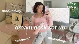 AESTHETIC DESK MAKEOVER *pinterest inspired* 🎀🎧office transformation 🤍DESK TOUR, imac unboxing🤍