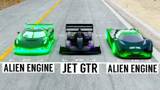 Formula Jet Engine GTR vs Koenigsegg Jesko Alien Engine vs Devel Sixteen Alien Engine - Drag Race