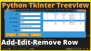 Python - How to Add a Row to Treeview From Entries + Delete and Edit Items in TreeView Tkinter