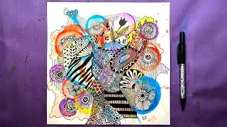 Creative Watercolor Zendoodle Art || Relaxing and Beautiful Doodle Drawing