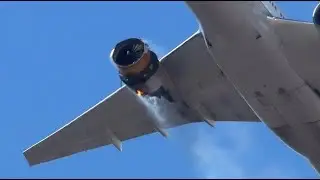 Отказ двигателя у самолета Boeing 777-200. / Boeing 777-200 aircraft engine failure.