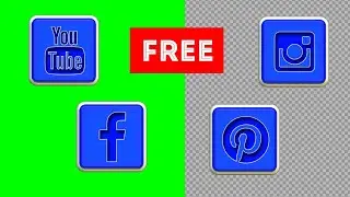 Facebook, Instagram, Pinterest, Youtube | Icon Animation green screen, alpha channel free