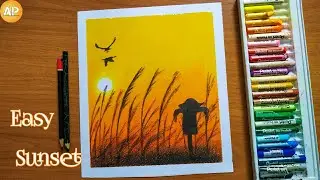 Easy Sunset Drawing with Oil Pastels / Tutorial for Beginners