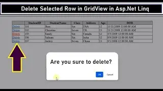 Asp.Net Tutorial | Delete Selected Row in GridView Asp.net C# with SQL Linq