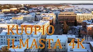 KUOPIO keskusta ilmasta 4K Suomi talvimaisema