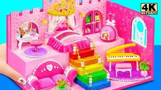 Making Beautiful Pink House with Princess Bedroom, Cute Makeup Set ❤️ DIY Miniature Cardboard House