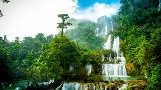 High Ciiff Waterfalls in Thailand 4k. Relaxing Mountain Waterfall Sounds/ Sleep/ Study/ 10 hours.