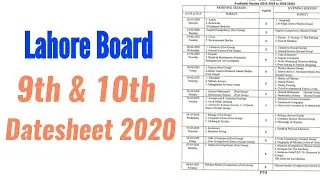 9th & 10th Class Datesheet 2020 | Lahore Board board 9th & 10th Class Datesheet 2020