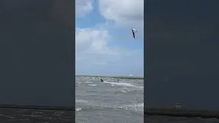 Kitesurf kiteboarding in flight! North Sea Netherlands Holland 