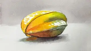 Watercolor wet-into-wet technique to paint a starfruit