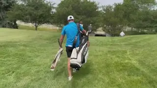 Viktor Hovland caddies for former college teammate after Memorial Tournament win