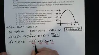 Calculus: Stone Thrown Vertically Upward Position, Velocity, Acceleration