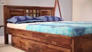 Beds With Storage – Shop Boho Storage Queen Size Bed in teak finish Online @ Wooden Street